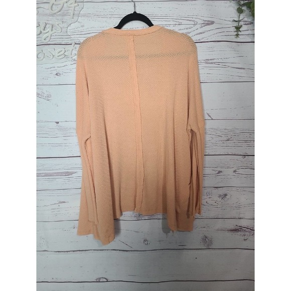 La Miel Peach Waffle Knit Long Sleeve Cardigan Sweater Womans Size Medium - Picture 2 of 8